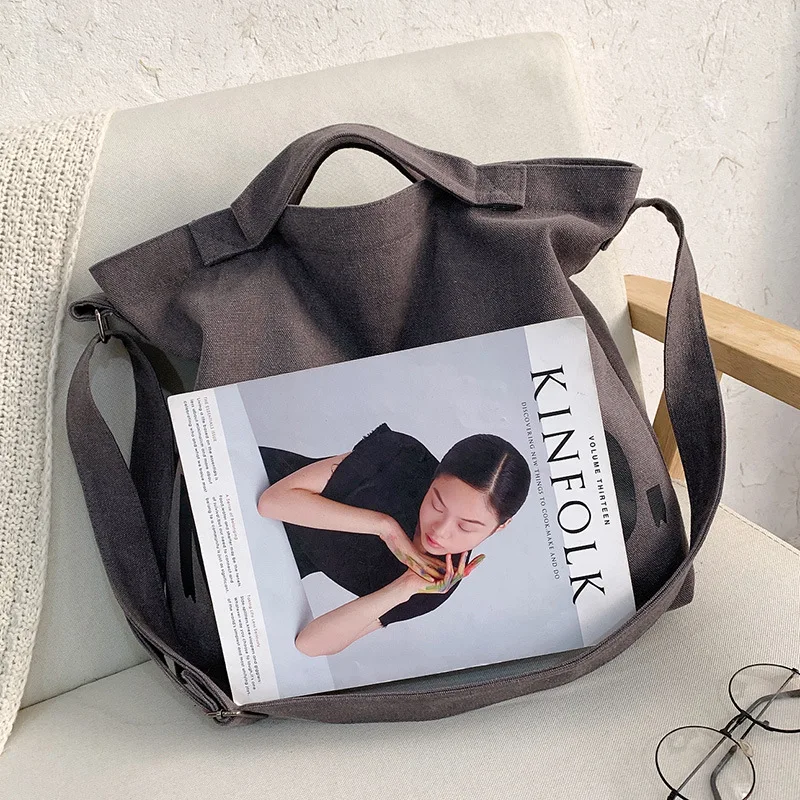 Letter Detail Canvas Handbag, Trendy Large Work & Office Shoulder Bag, Simple Crossbody Bag For Students