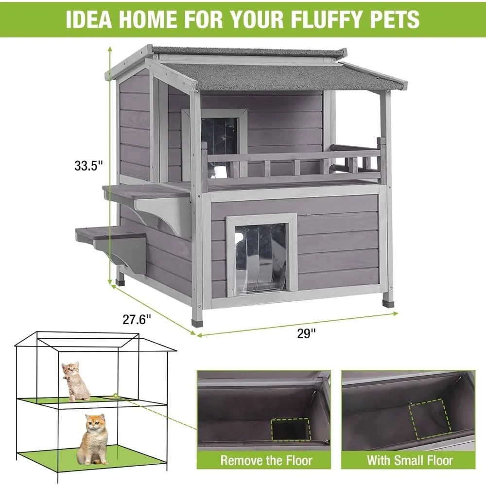 Cat House Outdoor Insulation Feral Kitty Shelter with Insulated Liner for Winter Waterproof Heated Cat Condo