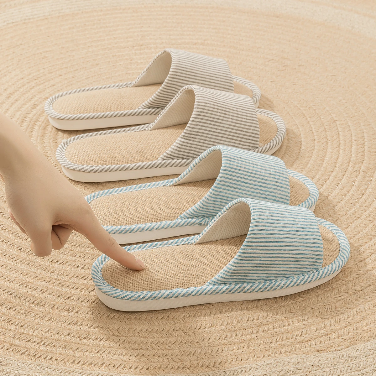 Linen Women Home Slippers Summer Flat Living Room Sandals Lightweight Comfortable Non-Slip Slides Indoor House Men Slippers