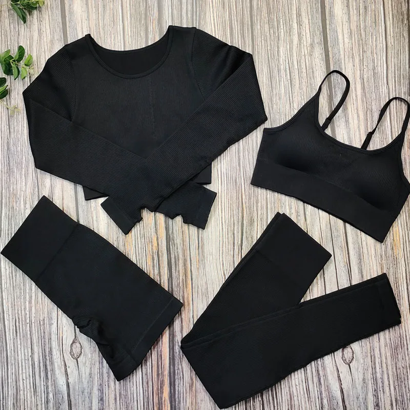 White Ribbed Gym Set Seamless Workout Pants Bra Outfits Leggin Yoga Suit 2 Piece Short Sport Set Sexy Fitness Clothing For Women yoga set sports set gym workout set sportswear set fitness set yoga pants set