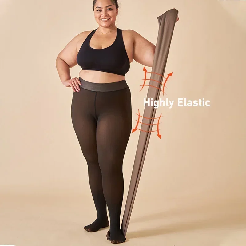 Large Size Women's Warm Tights For Winter Elastic High Waisted Fleece Insulated Leggings Thermal Stockings Woman Sexy Pantyhose