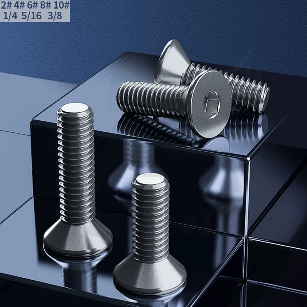 Description Picture 3 of item10/20/50/100Pcs Hex Socket UNC 2# 4# 6# 8# 10# 1/4 3/8 5/16 Flat Countersunk Head Bolts Stainless Steel Hexagon Machine Screws