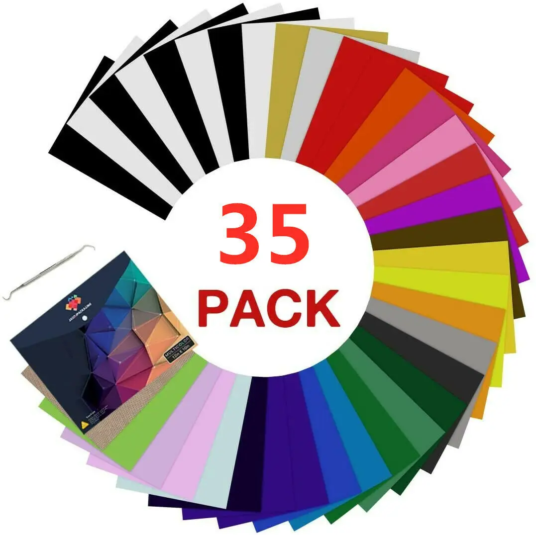 47pcs 30cm*25cm HTVRONT PU Heat Transfer Vinyl Sheets Multi-color Iron on  HTV Films for Cricut Heat Press Cloth Printing T-shirt