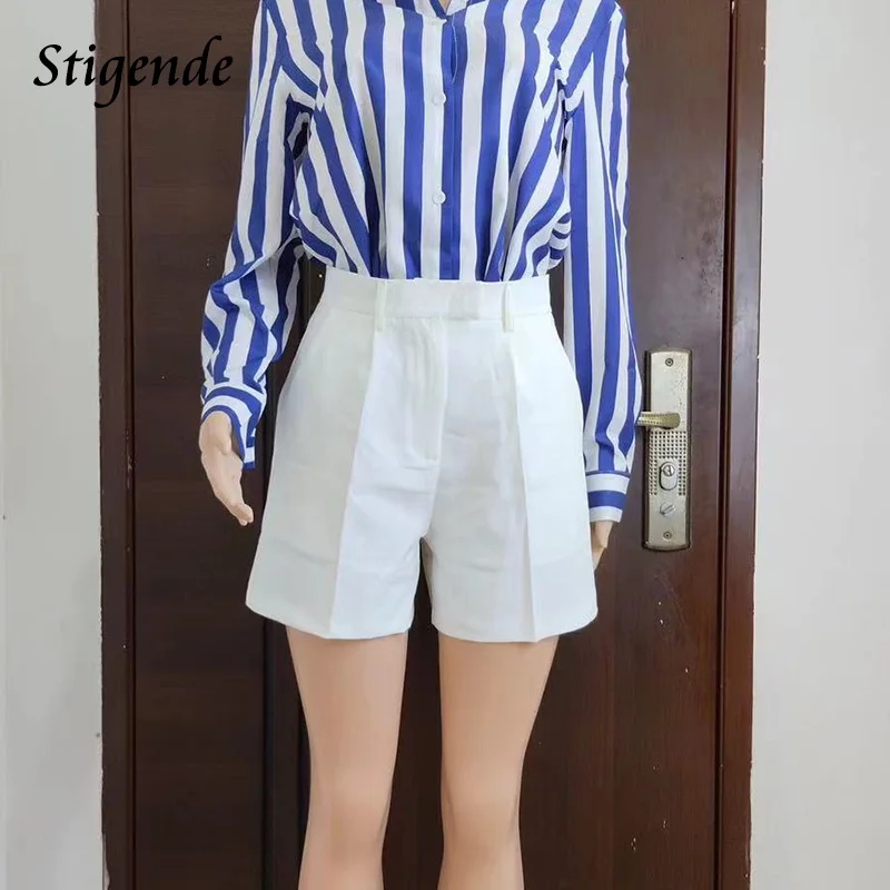 Stigende Women Summer Wide Leg Shorts Solid Color Loose Fit Pocket Shorts