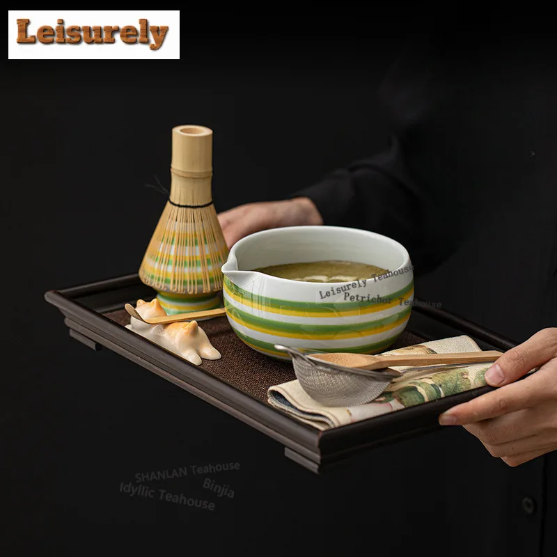 Yuecai Striped Matcha Eight-piece Set Song Dynasty Ceramic Tea Ceremony Tools Bowl Whisk Stand Hundred Books Accessories Craft