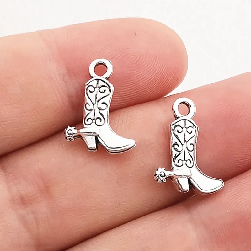 Jindinsp 15pcs Charms Western Cowboy Boots 16*12mm Tibetan Silver