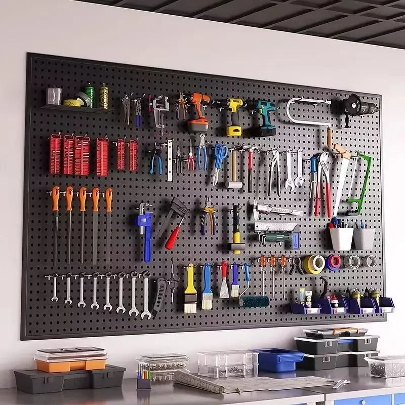 Tool Storage Rack Garage Storage Shelves Pegboard Organizer Kit Peg Board Wall Tool Storage Multifunctional Hanging Board Perforated Warehouse Shelf Metal Kit Organizer Hardware Sorting Rack