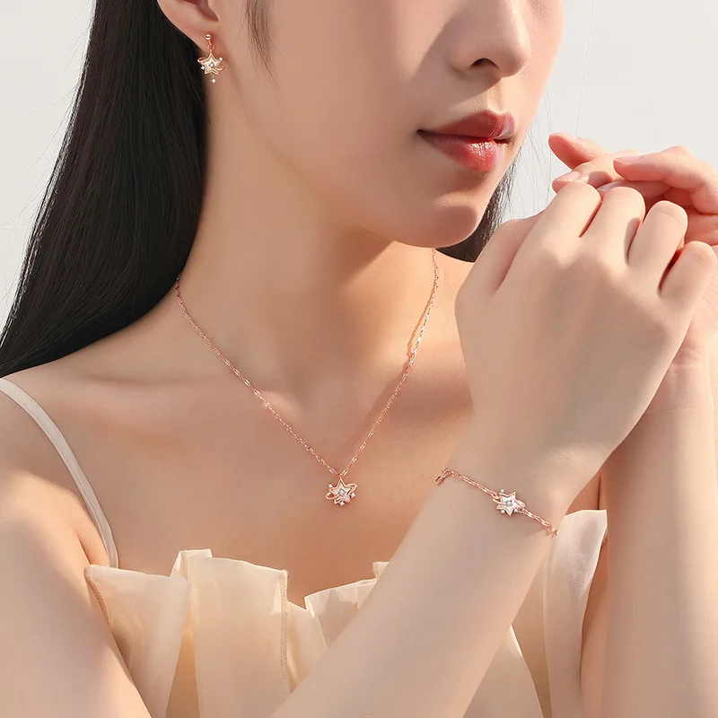 Rose Gold Star Pendant S925 Sterling Silver Necklace Chain For Women Jewelry