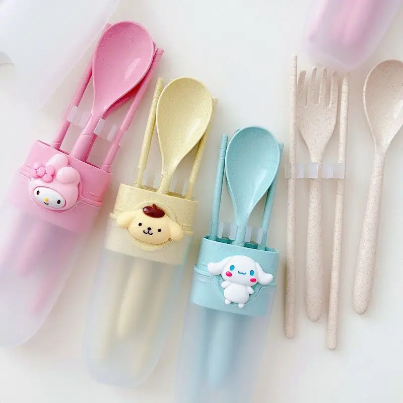 

Sanrio Mymelody Cinnamoroll эксклюзивная для девочек кавайная мультяшная посуда для студентов палочки для еды ложка посуда Портативный Костюм
