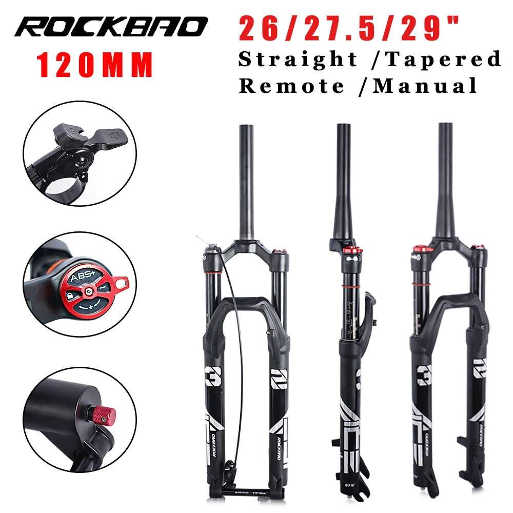 

ROCKBAO Bicycle Suspension Fork Rebound Adjustable MTB Bike Air Front 26/27.5/29Inch 120Travel QR/TA Fork Bicycle Accessories