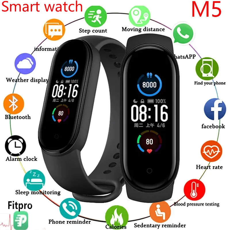 

M5 Smart Bracelet Band Sport Smart Watch Men Woman Blood Pressure Heart Rate Monitor Fitness Bracelet For Xiaomi Huawei PK M4 M3
