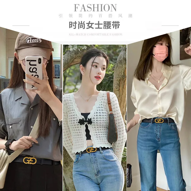 Women\'s Luxury Belt High Quality Genuine Leather Pu Mixed Strap  Fashion Designer Eight Metal Buckle Waistband Y2k Accessories