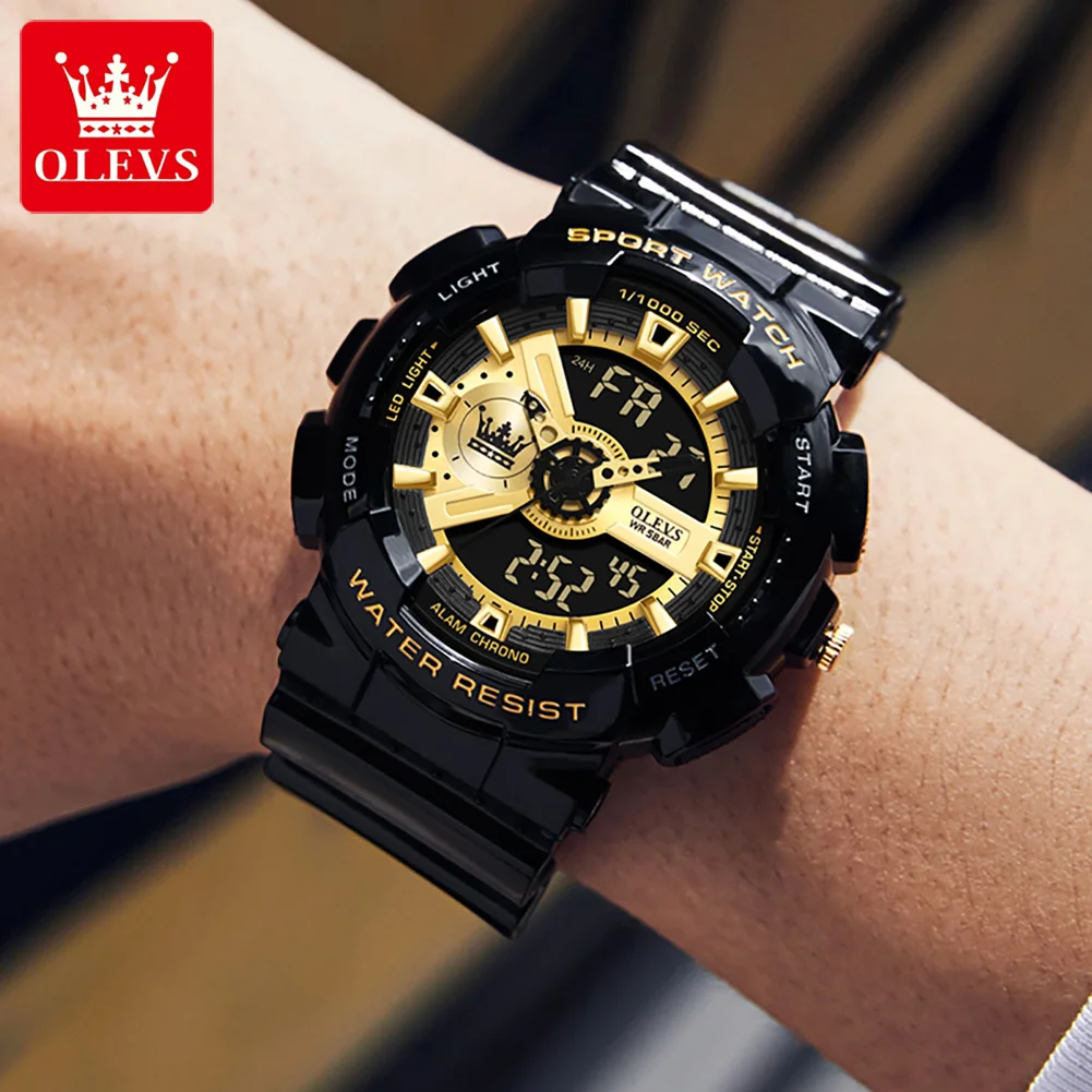 OLEVS Brand Sports Shock Digital Watch for Men Silicone Waterproof Fashion Dual Display Electronic Watches Relogio Masculino