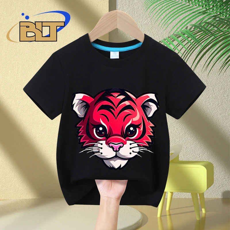 

tigerrs printed kids T-shirt summer pure cotton short-sleeved casual tops personalized children's clothing boys and girls gifts