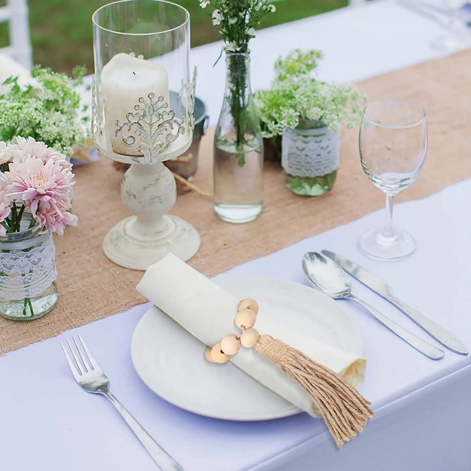 

6Pcs Wooden Napkin Rings, Stretchable, Hand Made Tassel, Smooth Surface, Rings Napkin Holders,table Decoration & Accessories