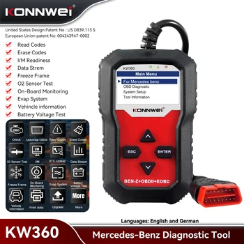 Strumento Diagnostico Auto OBD2 KONNWEI KW360 2026 per Mercedes-Benz, Scanner Guasti Auto OBDII Sistema Completo con Funzione di Reset Multifunzione
