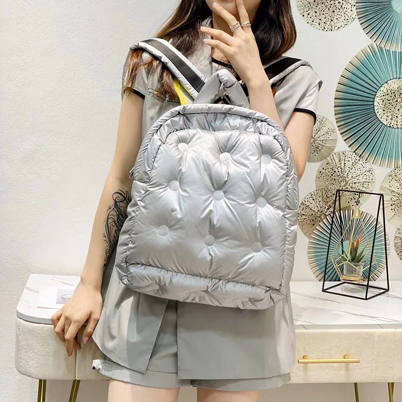 MOONBIFFY Winter Space Pad Cotton Feather Down Backpack for Women Shoulder  Bags Large Capacity Female Student School Bag