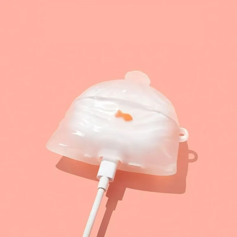 Cartoon Stereoscopic Creative Fun White Goldfish Bag Silicone Headphone Cover For Apple AirPods1/2 Pro/Pro2 3 4 Soft Case