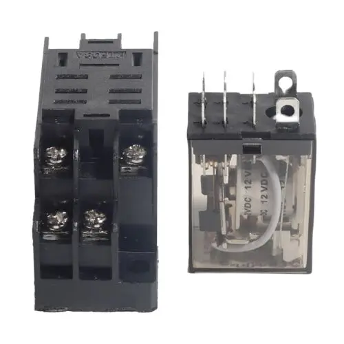 Electromagnetic Power Relay 2Pcs 10A12V 8-pin DC Relay Coil Socket Base DPDT LED