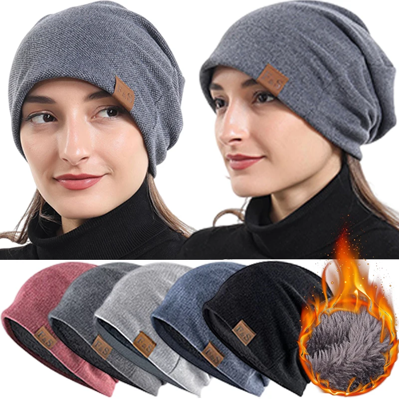

Winter Warm Fashion Bonnet Hat for Men Women Knitted Solid Color Baggy Skullies Beanies Casual Soft Turban Hats Hip Hop Beanie