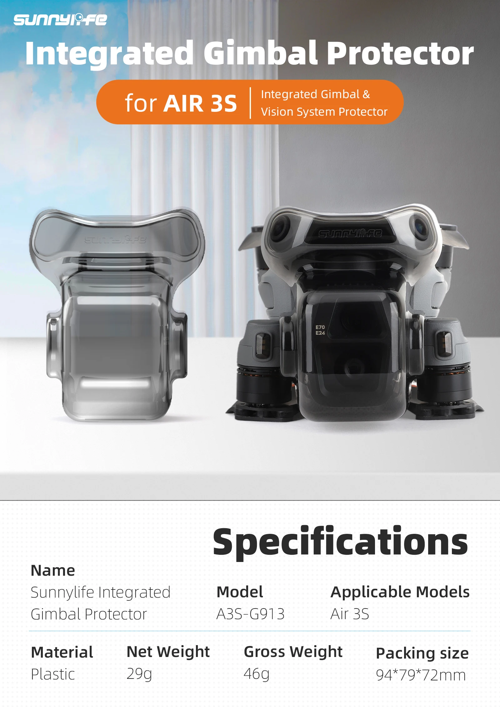 Description Picture 2 of itemIntegrated Gimbal Protector Cap for DJI Air 3s Gimbal Sensor Integrated Protective Cover Lens Cap for Air 3s Drone Accessories