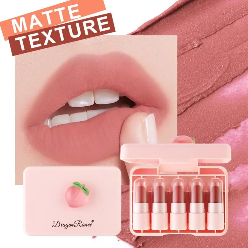 

Cute Peach Mini Lipstick Set Moisturizing Sexy Lasting Waterproof Pigment Matte Lip Tint Lips Makeup Women Beauty Cosmetics New