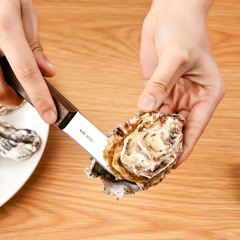 Stainless Steel Oyster Knife with Wooden Handle Scallop Sheller Shell Cutting Tool Seafood Kitchen Accessory Easy-to-Use