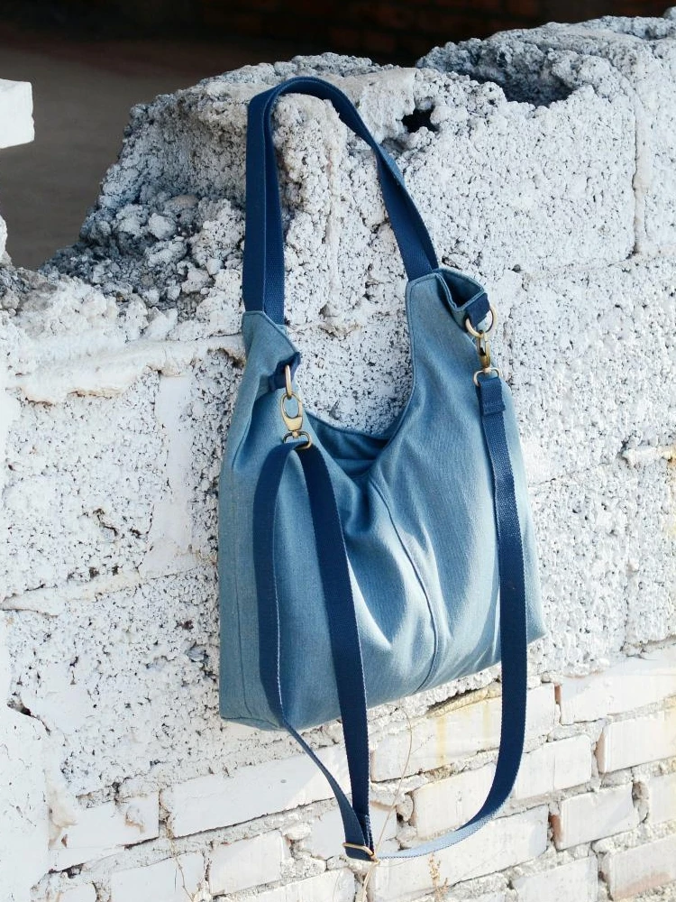 Original Design Denim Canvas Shoulder Women's Bag Art Retro Japanese Style Casual And Simple Large Capacity Crossbody Women' Bag