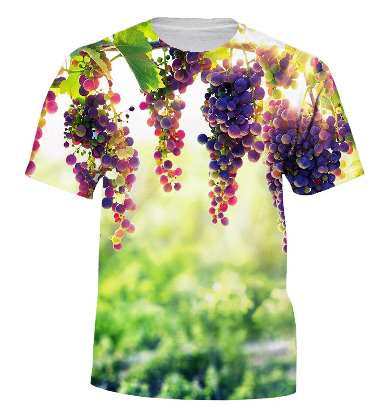 

Summer New 3D Printing T-shirt Grape Fruit Printing Men's Top Women's T-shirt Printing Casual Personality T-shirt O-neck Short