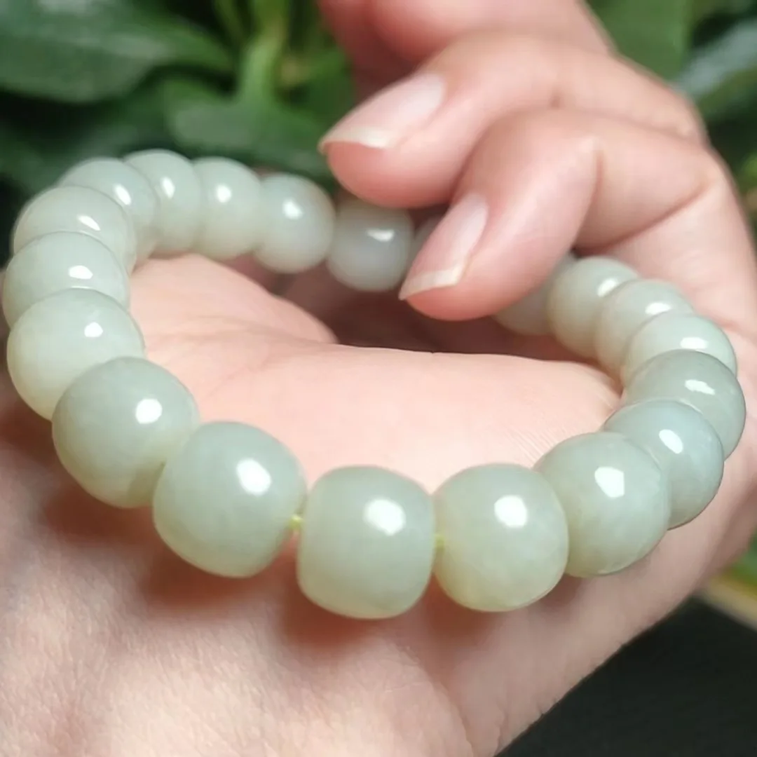 

Grade A Nephrite Jade Bracelet Men Women Fine Jewelry Genuine Hetian Jades Barrel Beads Bracelets Natural Stone Elastic Bangles