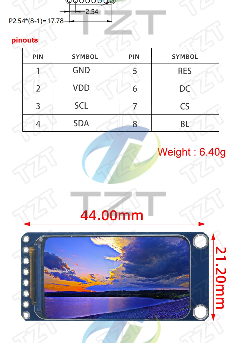 TZT 1,47" 1,47 Zoll 172x320 SPI Vollfarb-TFT-HD-IPS-Bildschirm LCD-LED-Anzeigemodul 172*320 ST7789 Controller 3,3V SPI-Schnittstelle – Detail 2
