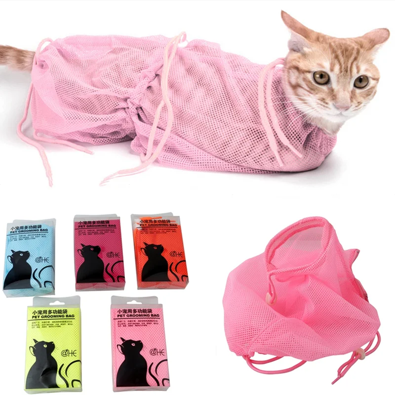 

Mesh Cat Groom Bath Bag Adjustable Dogs Anti Scratch Bite Kat Nail Trim Inject Examing Pet Washing Clean Restraint Massage Bags