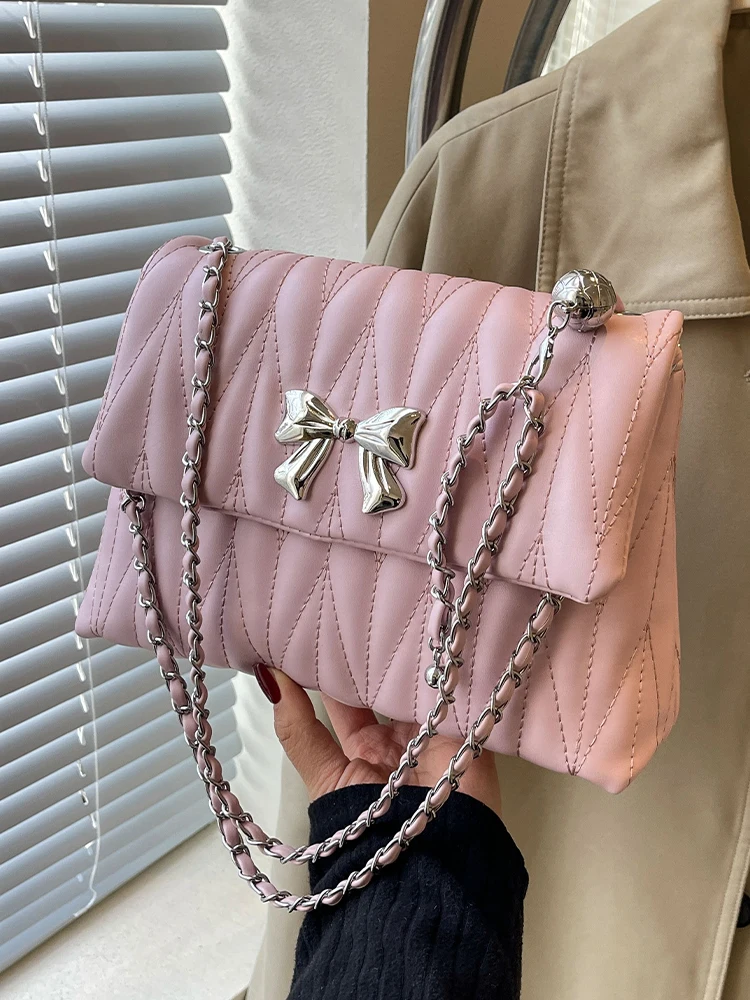

Pu Leather Shoulder Bags For Women 2024 Designer Korean Fashion Handbags And Purses Trend Chain Crossbody Bucket Bag