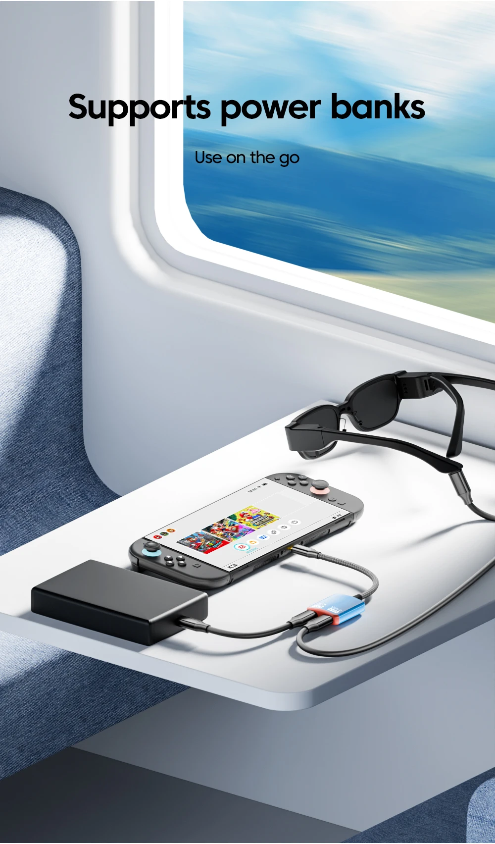USB C 2 in 1 Converter PD100W Charging 8K@60Hz Video Full-Function Charging Transmission Line Suitable for AR XR Glasses Laptop