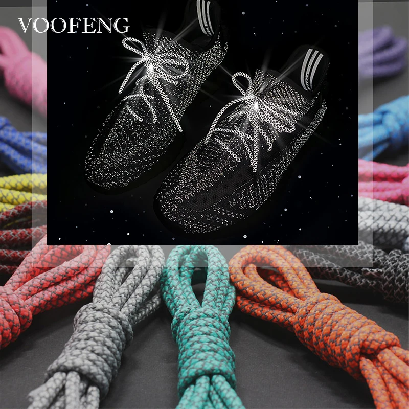 

VOOFENG 1 Pair Round Reflective Shoelaces Shoestrings for Sneakers Shoes Strings Safety 124cm Length