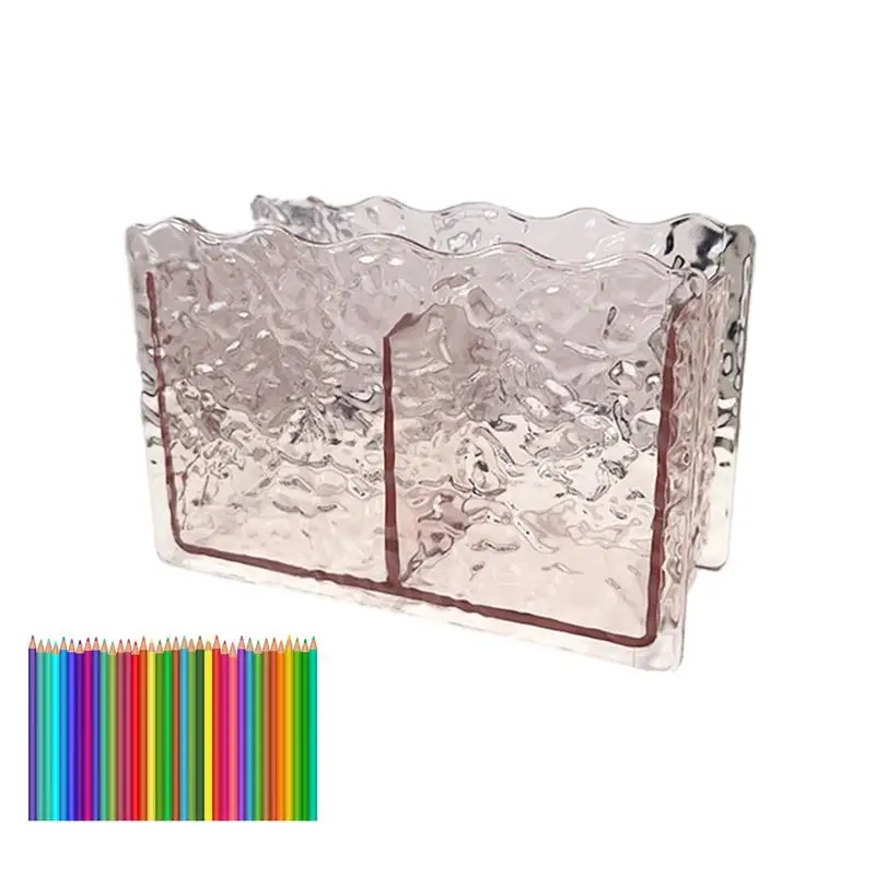 

Прозрачный держатель для ручек, настольный органайзер с 2 отделениями для карандашей и кистей, антискользящий акриловый Канцтовары