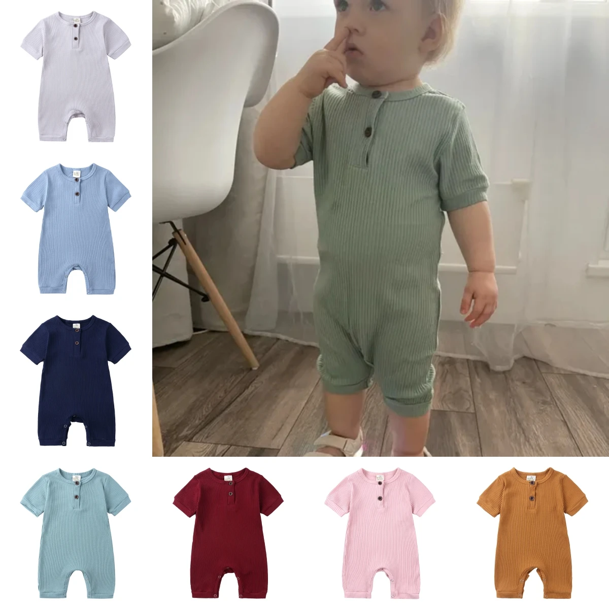 2025 Summer Baby Rompers Infant Boys Pajamas Newborn Unisex Clothes Short Sleeve Cotton Soft Girls Jumpsuit Costume Outfit 0-24M