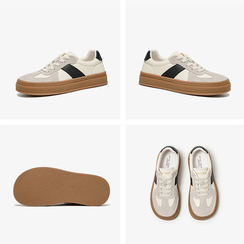 BEAUTODAY Casual Sneakers Women Cow Suede Split Leather Microfiber Patchwork Shoes Lace-up Female Traniers Handmade  29768 6