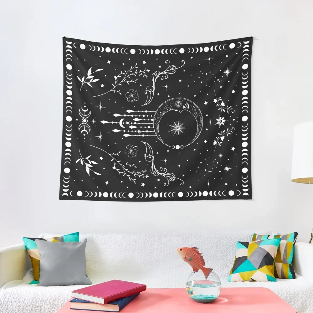 

Celestial crescent moon with floral accents and moon phase Tapestry Bedroom Decor Room Decorator Japanese Room Decor Tapestry