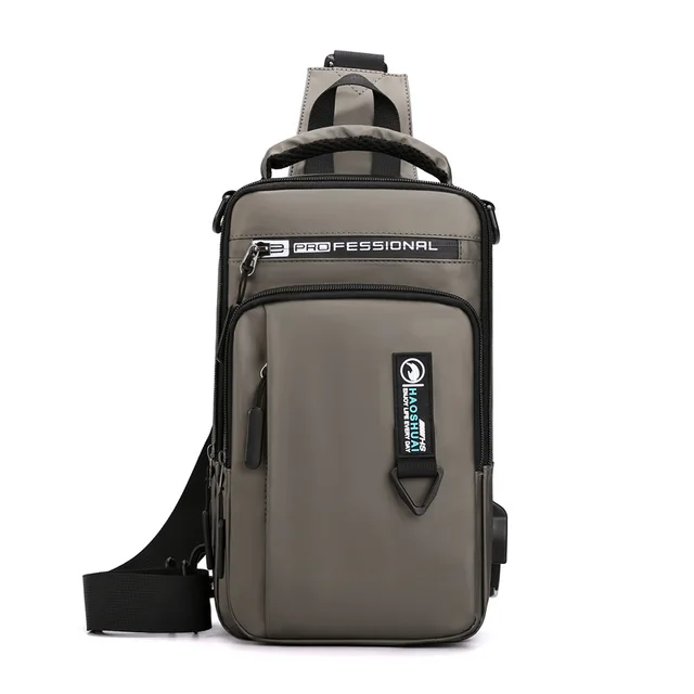 Men Nylon Crossbody Bag with USB Charging Port Multifunction Outdoor Travel Waterproof Daypack Male Casual Messenger Chest Bags Khaki F