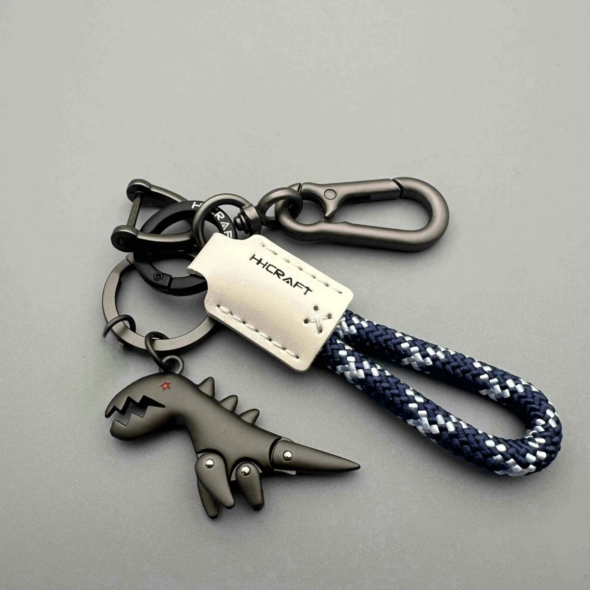 60g overweight Minimalist dinosaur pendant Premium Handmade Leather Keychain with Braided Strap Anti Loss Car Keys