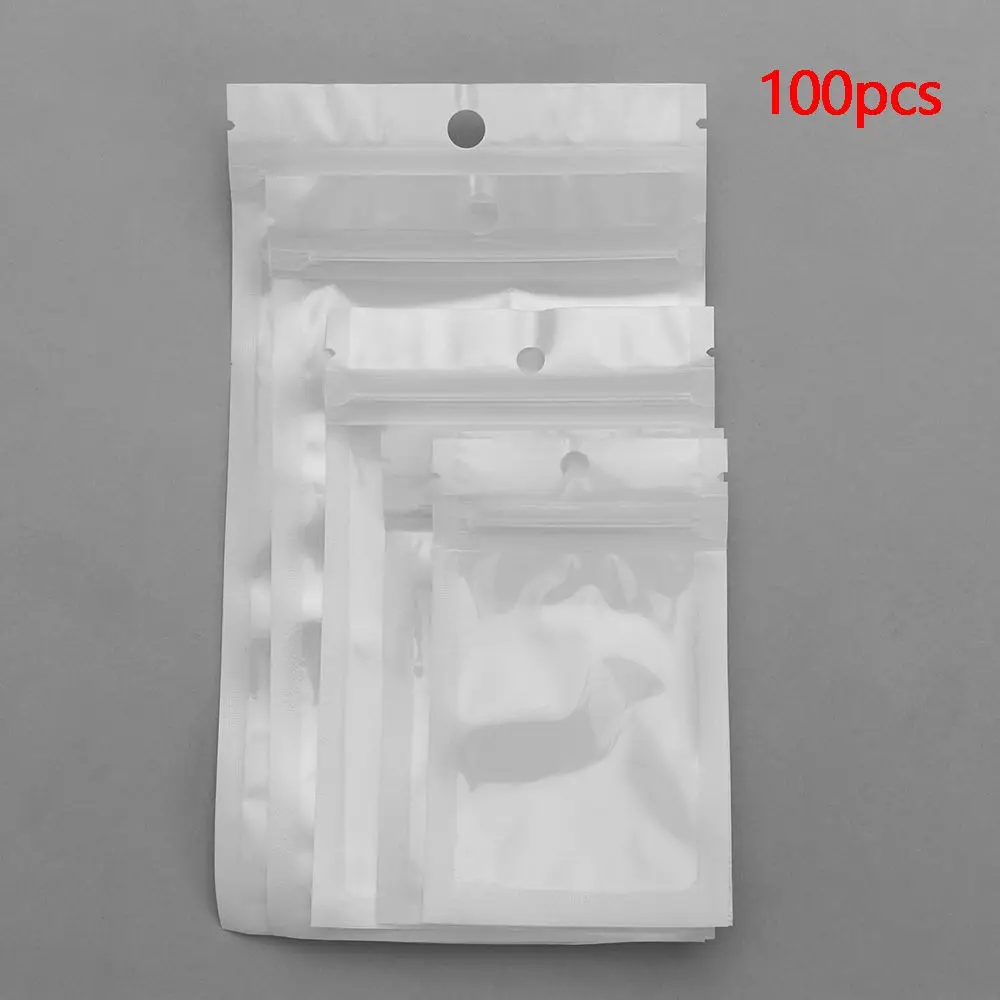 100pcs White/Clear Self Seal Zipper Plastic Retail Packaging Pack Poly Bag Storage Bag Packaging Bag Hang Hole