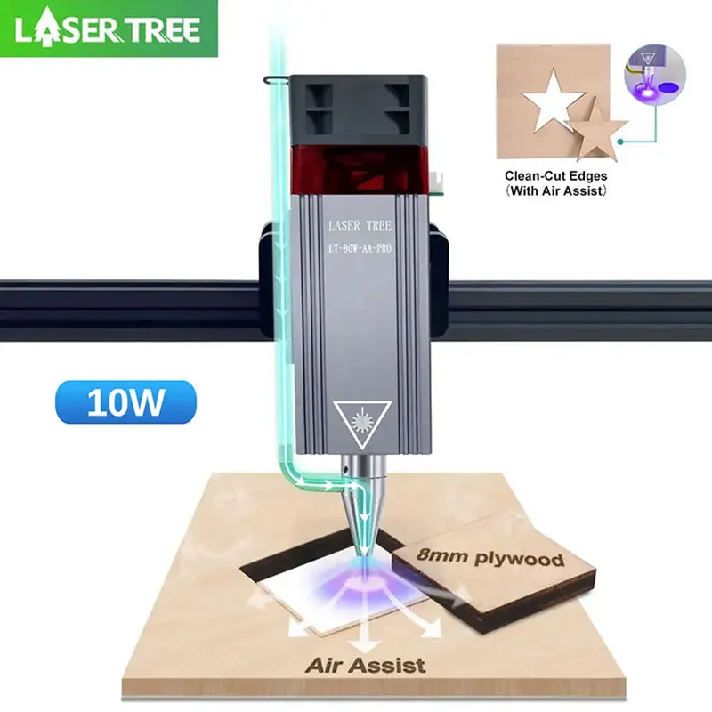 LASER TREE 5W 10W Laser Module with Air Assist Laser Engraving Head 450nm Blue Light Head for CNC Cutting Tools laser engraving machine