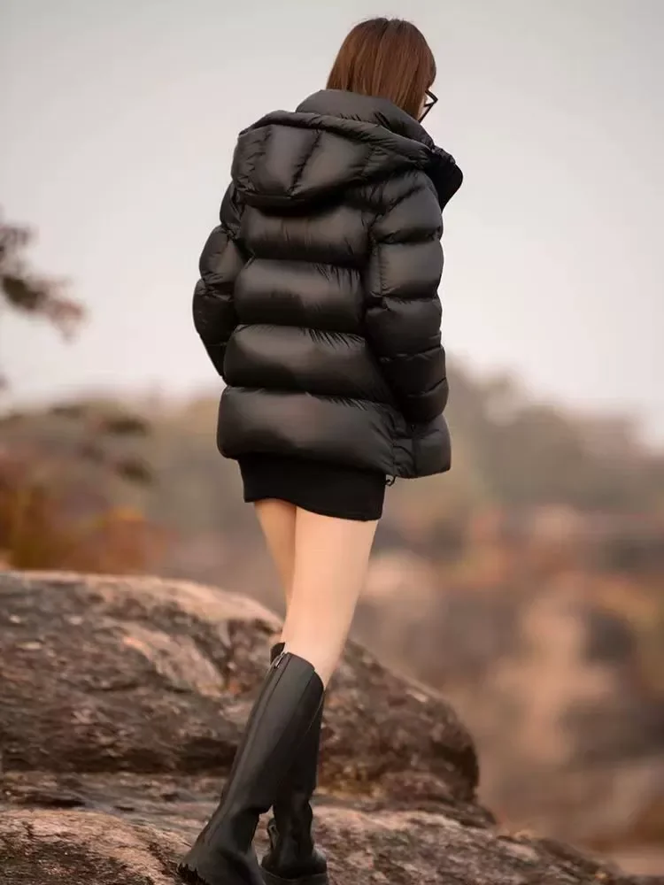 Casual Down Coats Women Korean Fashion Vintage Classical Padded Jacket Female Autumn Winter Tweed Long Sleeve Warm Solid Parkas