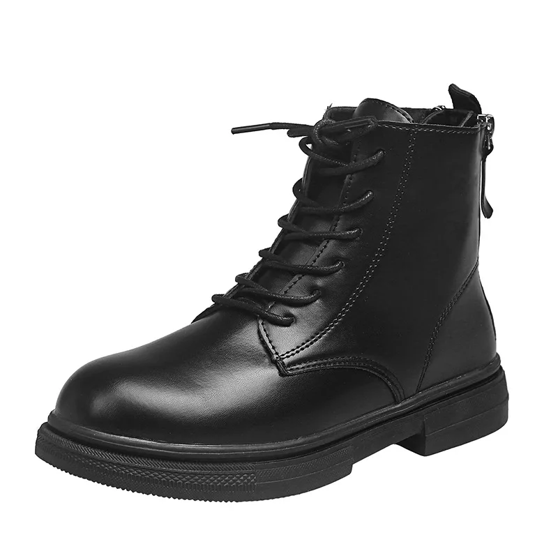 2022 Motorcycle Women's Boots Winter Soft Leather Shoes Black Botas Wedges Female Lace Up Platforms Women White Botas Mujer