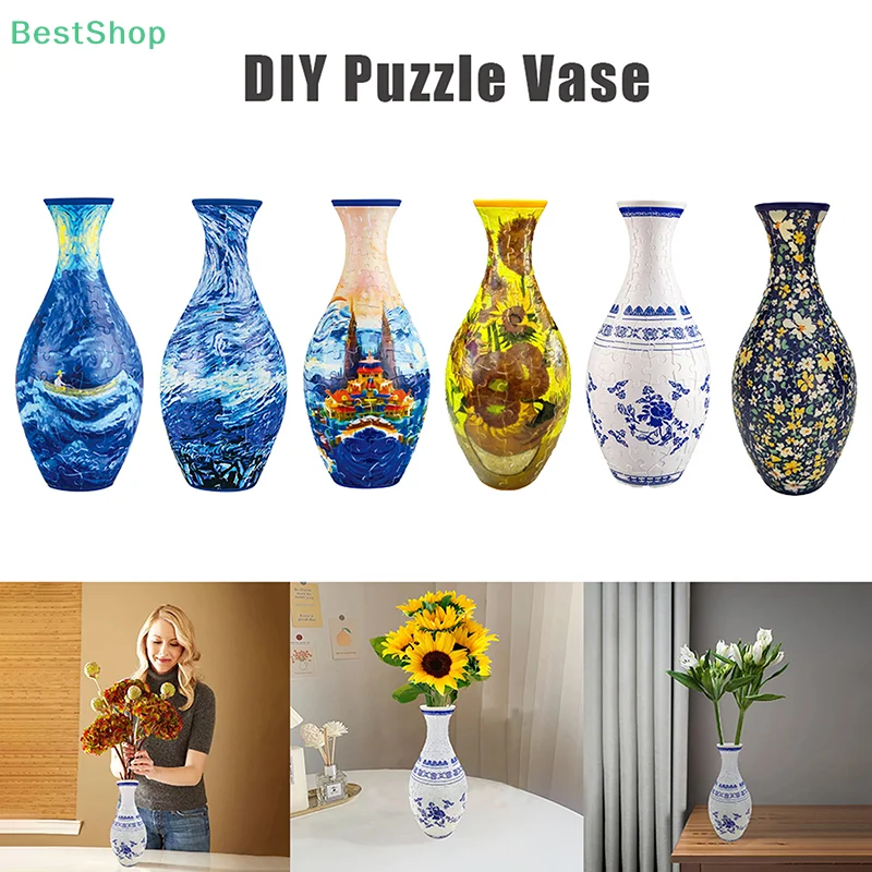 3D Puzzle Vase Flower Porcelain Design DIY Assembly Educational Toy Home Decoration House Arrangement Warming Christmas Gift Toy 2