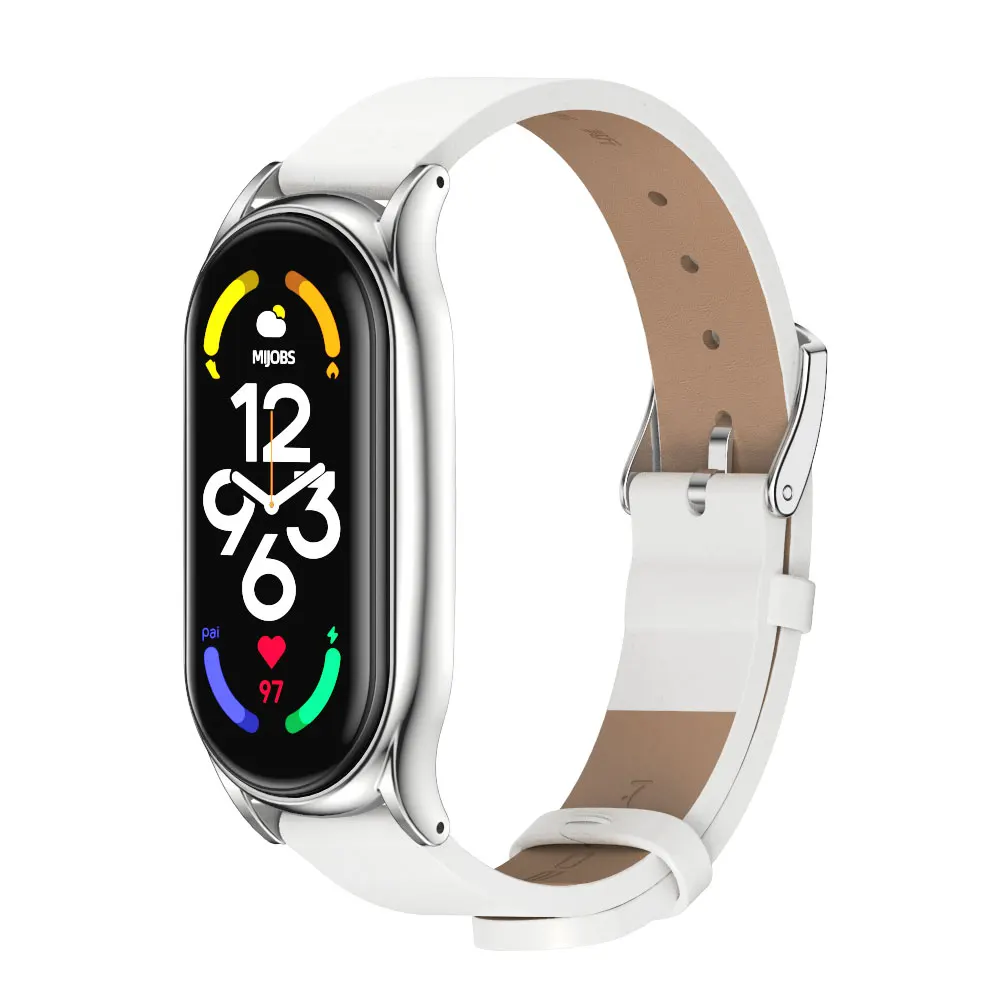 Straps for Mi Band 9 8 7 6 5 4 3 Leather Bracelet on Mi band 8 Correa Band 7 Strap Metal Wristbands Miband6 For Xiaomi Xiomi for watch strap fitness tracker strap smart bracelet strap leather watchband metal watchband