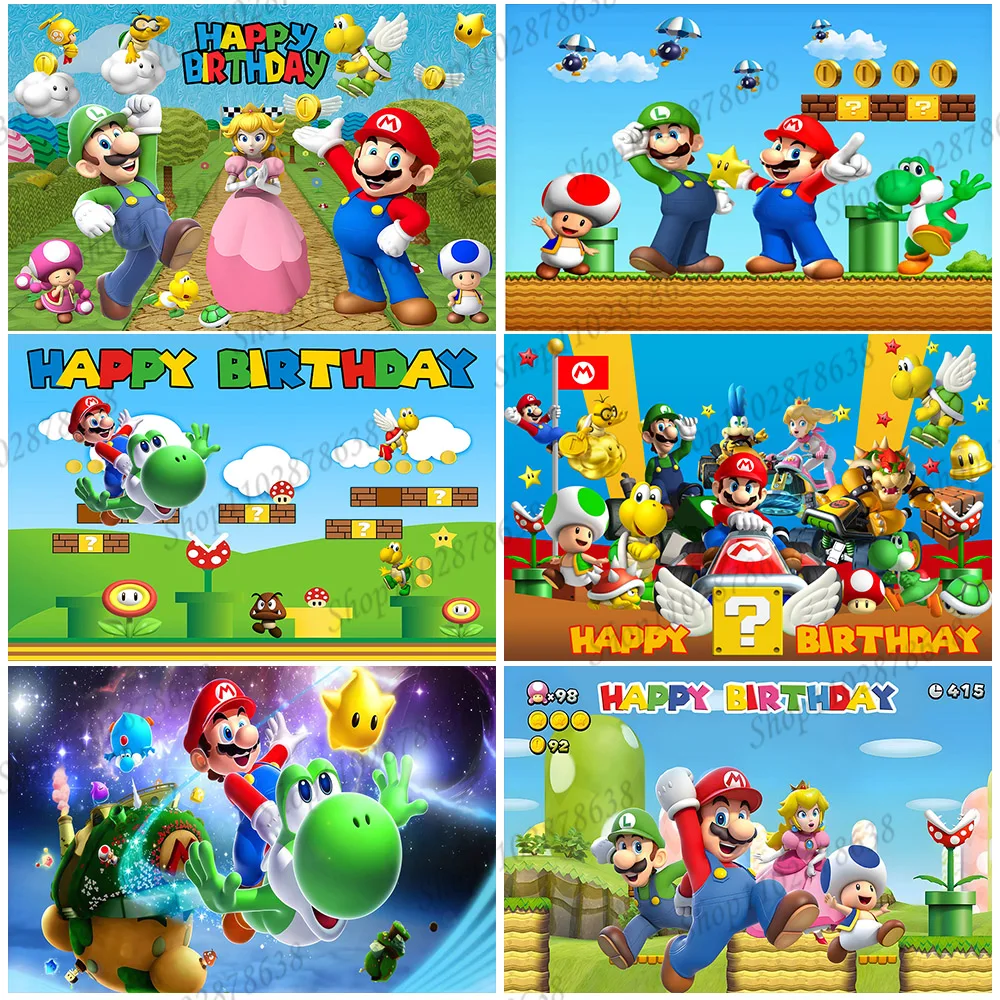 

Super Marios Bros Backdrop Decor Children Birthday Party Photography Background Event Wall Baby Shower Photo Banner Poster