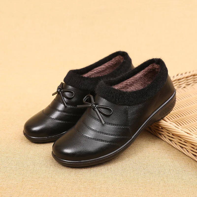 

Sneakers Women Shoes Winter Warm Women Boots Leather Casual Non-Slip Soft Bottom Cotton Shoes Midd-leaged Elderly Ankle Boots