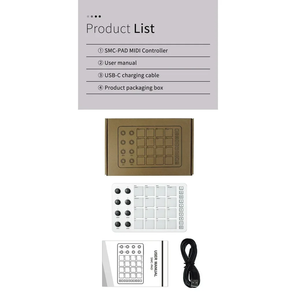 M-VAVE SMC-PAD Launch Pad USB-C Interface Portable Design Wireless MIDI Controller Suitable Percussion Keyboard midi controller